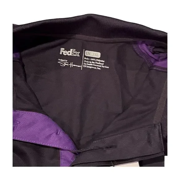 FedEx Mens Polo Stan Herman Size Large Navy Purple Green Long Sleeve Logo - Picture 4 of 11